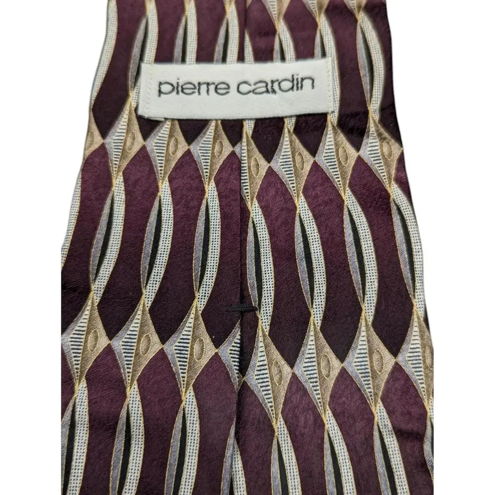 Pierre Cardin‎ Silk Tie Burgundy Abstract Geometric Pattern 59 Inch Made in USA